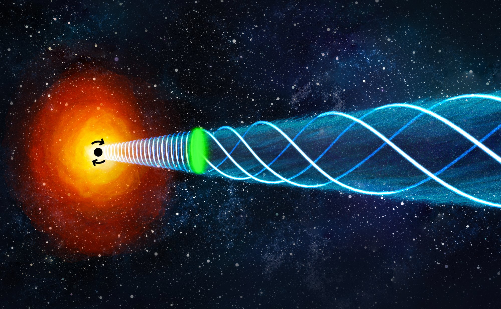 Artist's illustration of M87 jet helical magnetic field structure